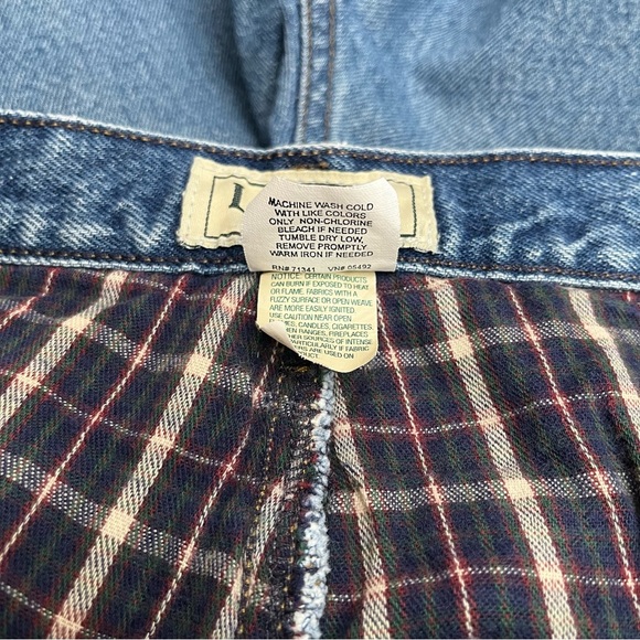 L.L. Bean Flannel Lined Jeans - Vintage 80s 90s Faded - Plaid - Heavyweight - Picture 5 of 8